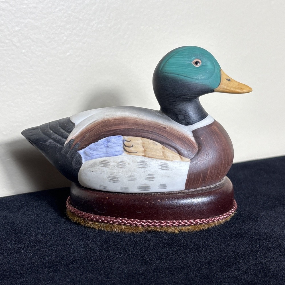 Vintage Mallard Duck Shoe Brush Ceramic On Wood Cabin Lodge Lake Decor 5x2.75x4"